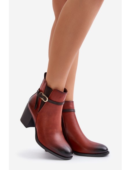 Women's Heeled Ankle Boots with Insulation and Strap Brown Zinithia