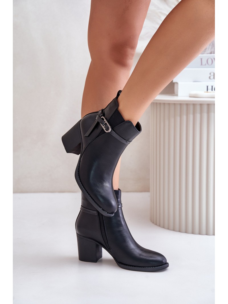Women's Heeled Boots Insulated With Strap Black Zinithia
