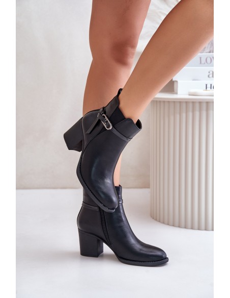 Women's Heeled Boots Insulated With Strap Black Zinithia