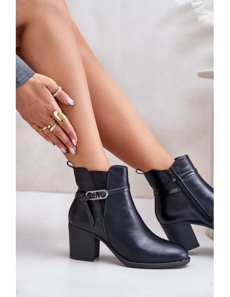Women's Heeled Boots Insulated With Strap Black Zinithia