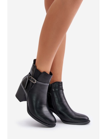 Women's Heeled Boots Insulated With Strap Black Zinithia