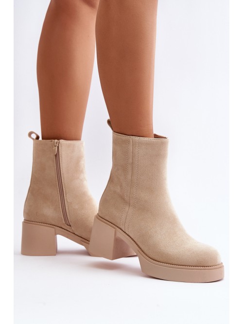 Eco Suede Women's Heeled Boots Insulated Light Beige Meriluna 2