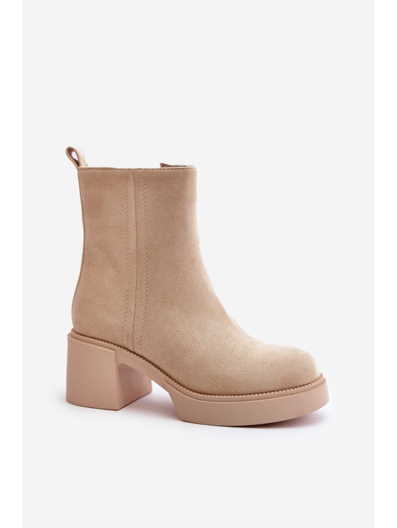 Eco Suede Women's Heeled Boots Insulated Light Beige Meriluna