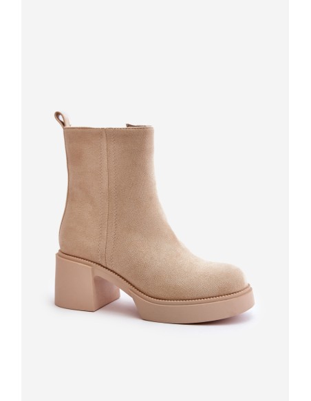 Eco Suede Women's Heeled Boots Insulated Light Beige Meriluna