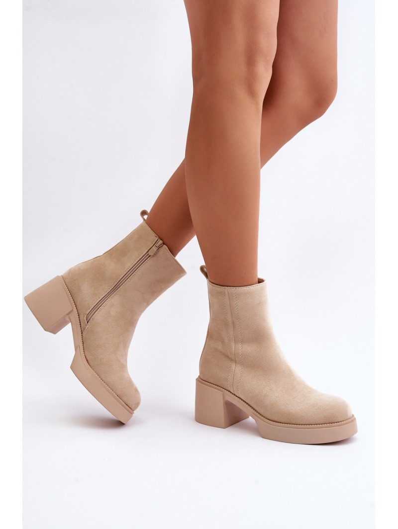 Eco Suede Women's Heeled Boots Insulated Light Beige Meriluna