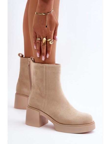 Eco Suede Women's Heeled Boots Insulated Light Beige Meriluna