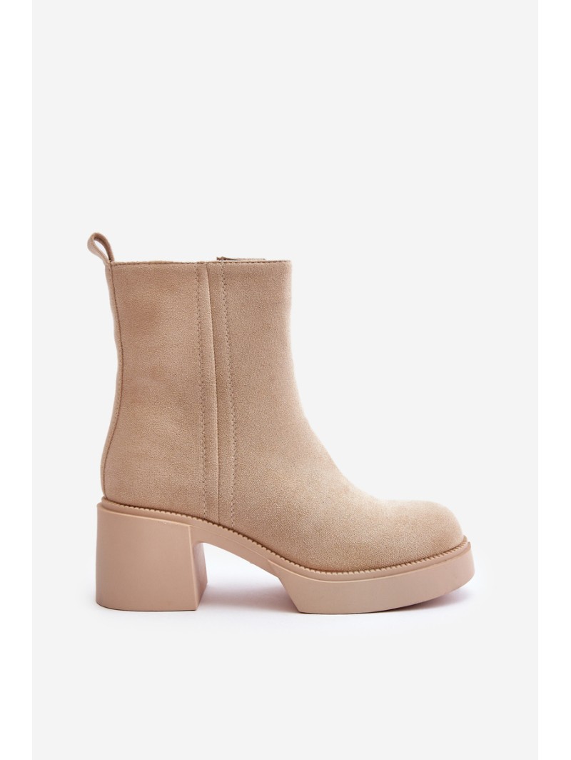 Eco Suede Women's Heeled Boots Insulated Light Beige Meriluna