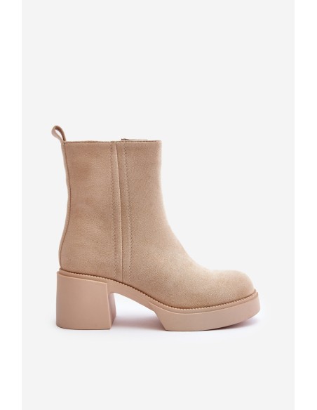 Eco Suede Women's Heeled Boots Insulated Light Beige Meriluna