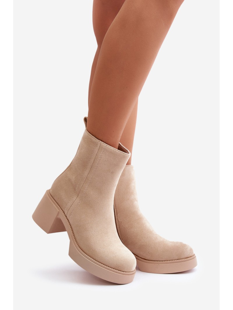 Eco Suede Women's Heeled Boots Insulated Light Beige Meriluna