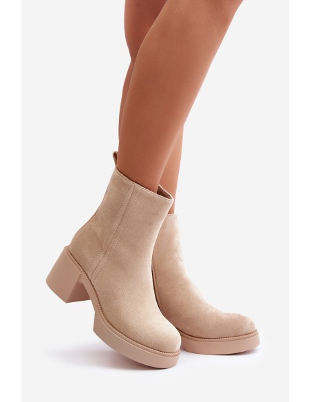 Eco Suede Women's Heeled Boots Insulated Light Beige Meriluna