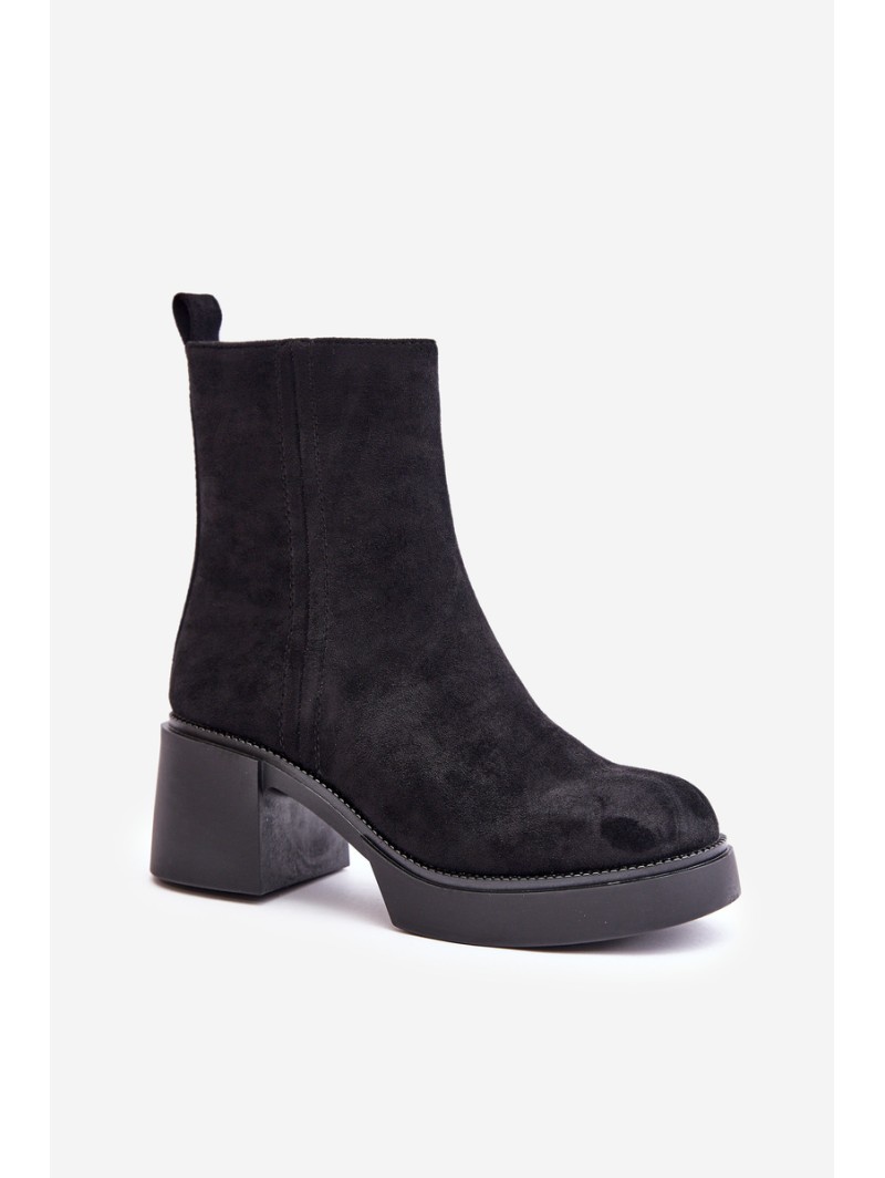 Eco Suede Women's Ankle Boots With Heel Insulated Black Meriluna