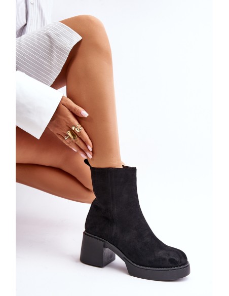 Eco Suede Women's Ankle Boots With Heel Insulated Black Meriluna