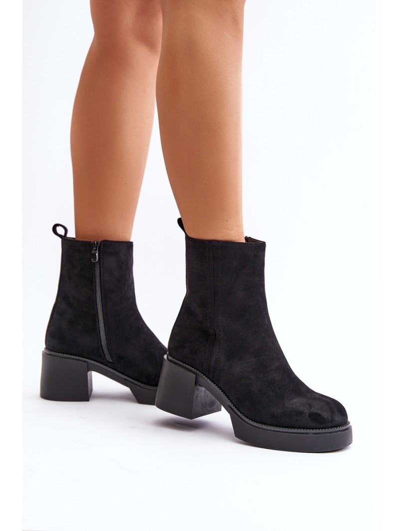 Eco Suede Women's Ankle Boots With Heel Insulated Black Meriluna