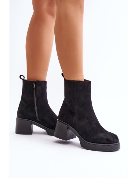 Eco Suede Women's Ankle Boots With Heel Insulated Black Meriluna