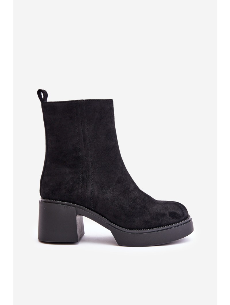 Eco Suede Women's Ankle Boots With Heel Insulated Black Meriluna