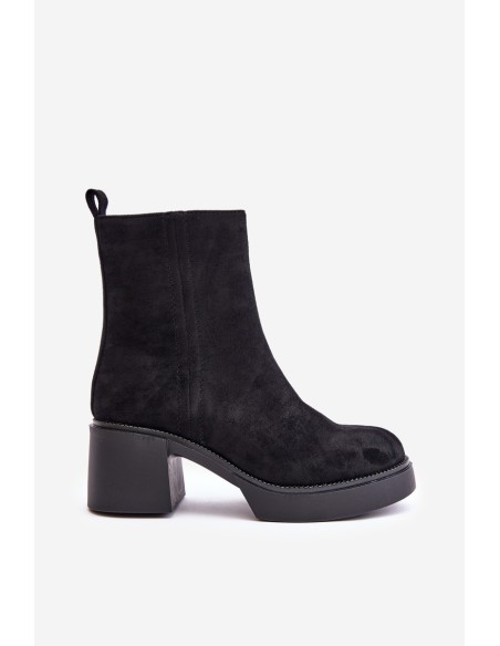 Eco Suede Women's Ankle Boots With Heel Insulated Black Meriluna
