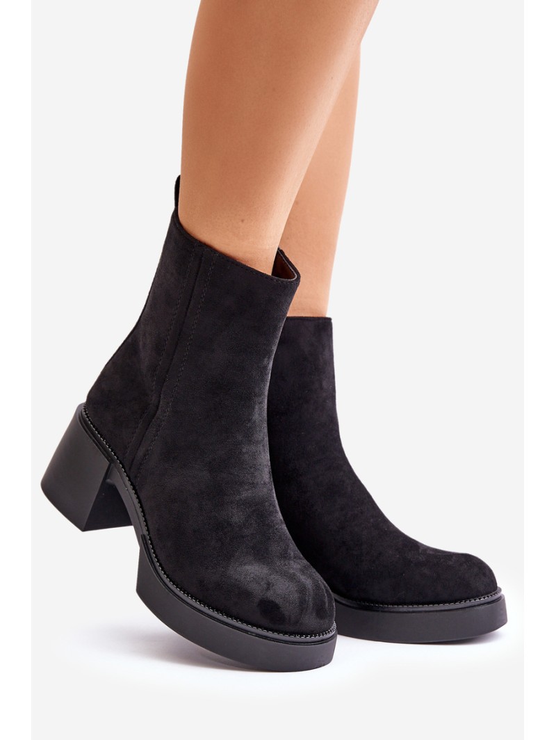Eco Suede Women's Ankle Boots With Heel Insulated Black Meriluna