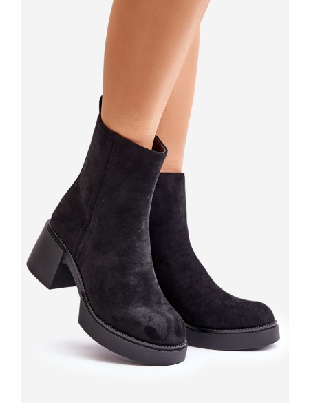 Eco Suede Women's Ankle Boots With Heel Insulated Black Meriluna