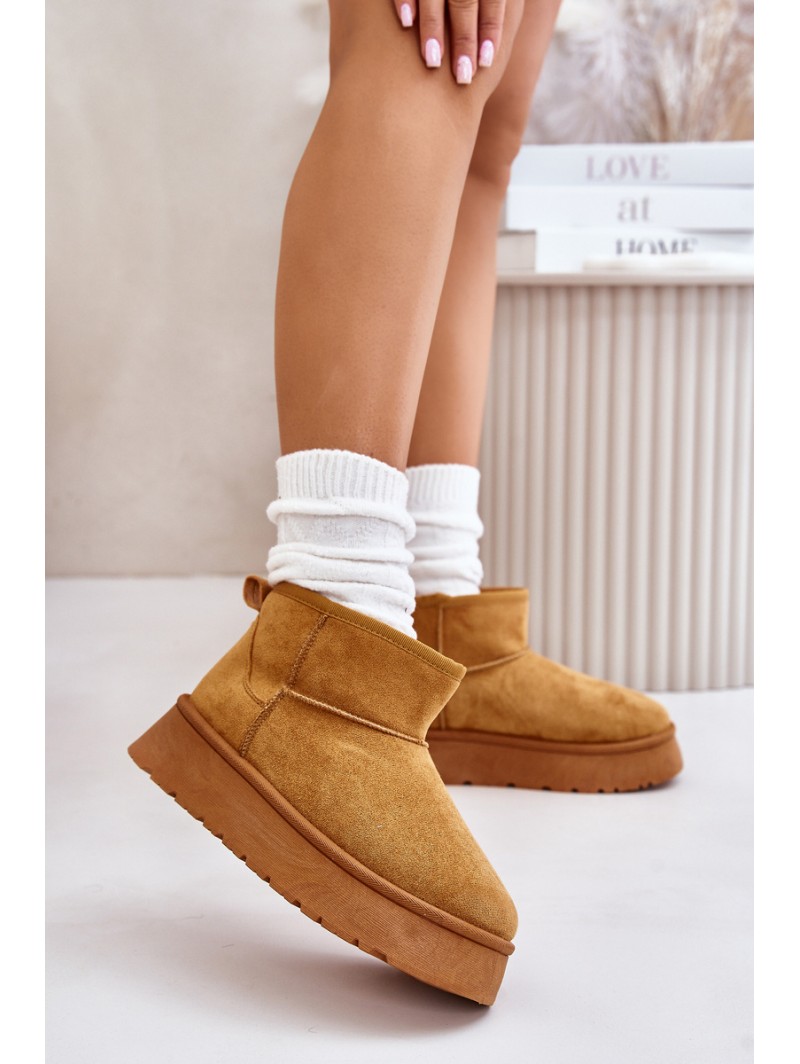 Low Women's Snow Boots On Platform Insulated With Fur Camel Saldren