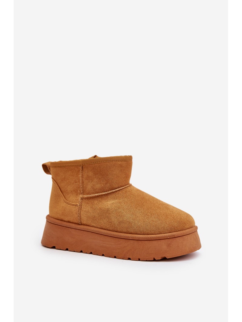 Low Women's Snow Boots On Platform Insulated With Fur Camel Saldren