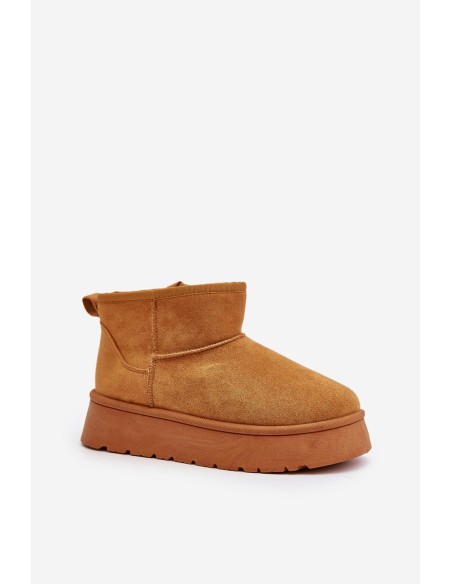 Low Women's Snow Boots On Platform Insulated With Fur Camel Saldren