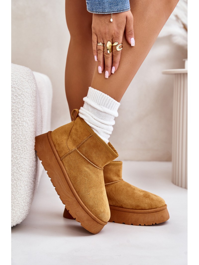 Low Women's Snow Boots On Platform Insulated With Fur Camel Saldren