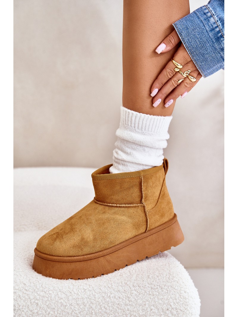 Low Women's Snow Boots On Platform Insulated With Fur Camel Saldren