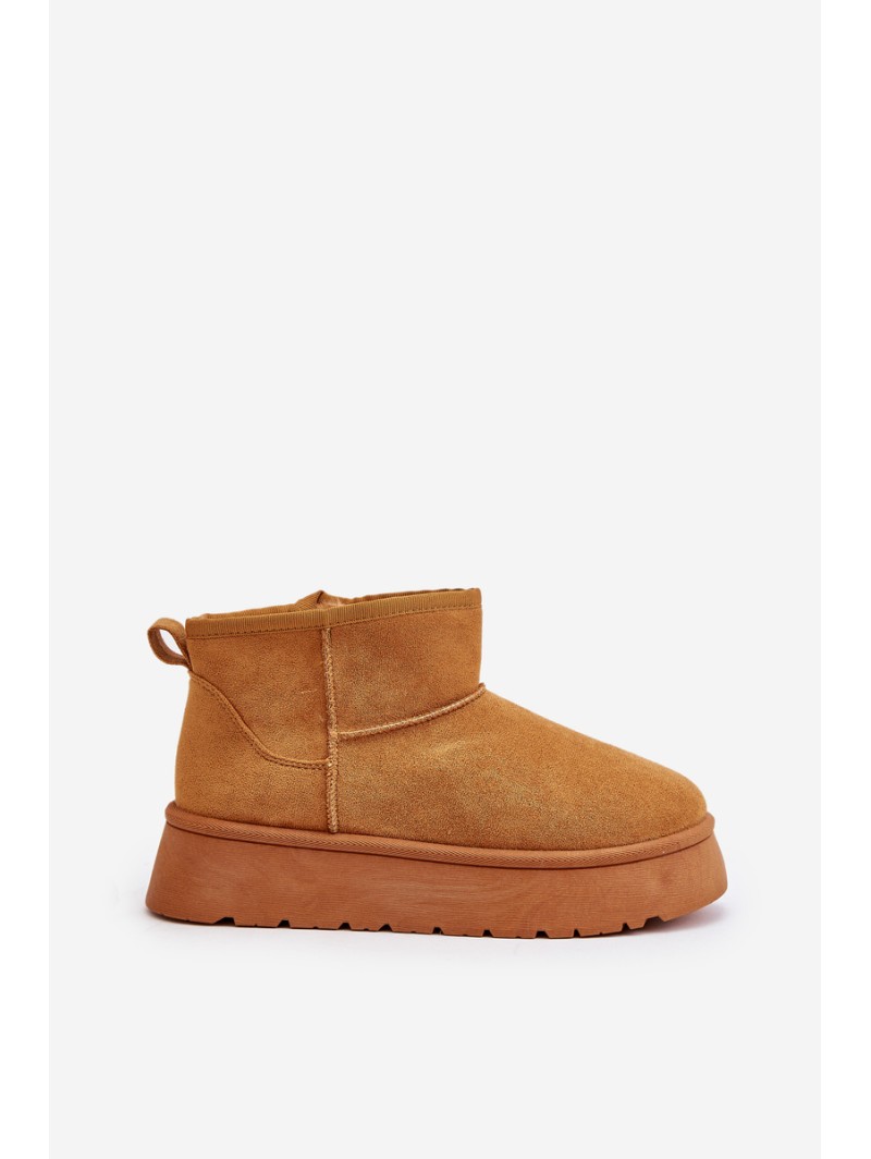 Low Women's Snow Boots On Platform Insulated With Fur Camel Saldren