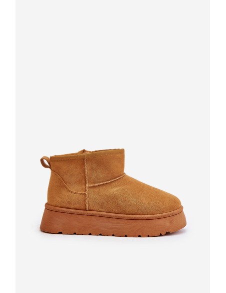 Low Women's Snow Boots On Platform Insulated With Fur Camel Saldren