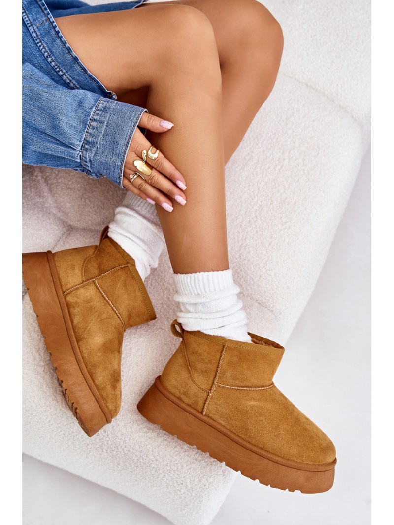 Low Women's Snow Boots On Platform Insulated With Fur Camel Saldren