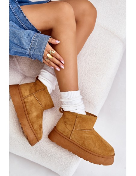 Low Women's Snow Boots On Platform Insulated With Fur Camel Saldren