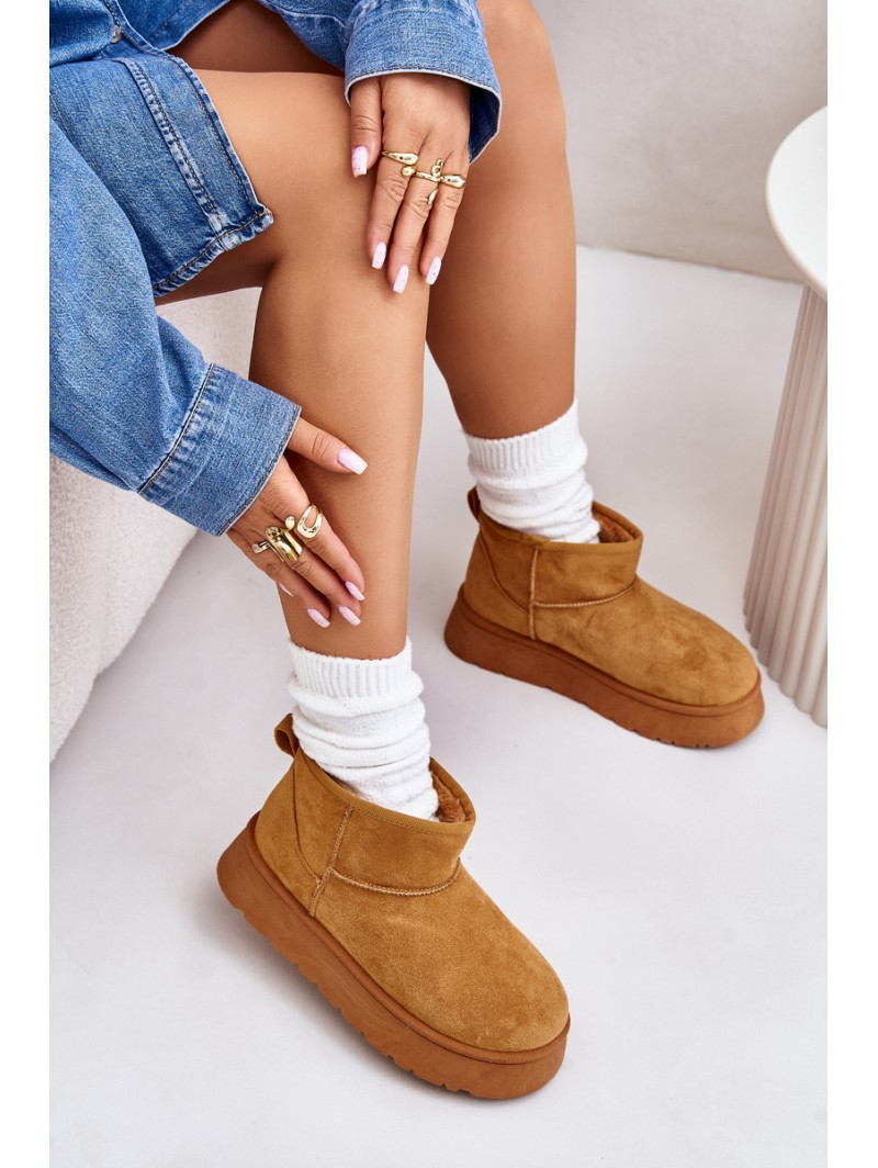Low Women's Snow Boots On Platform Insulated With Fur Camel Saldren