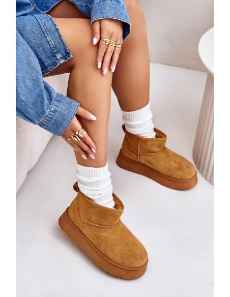 Low Women's Snow Boots On Platform Insulated With Fur Camel Saldren