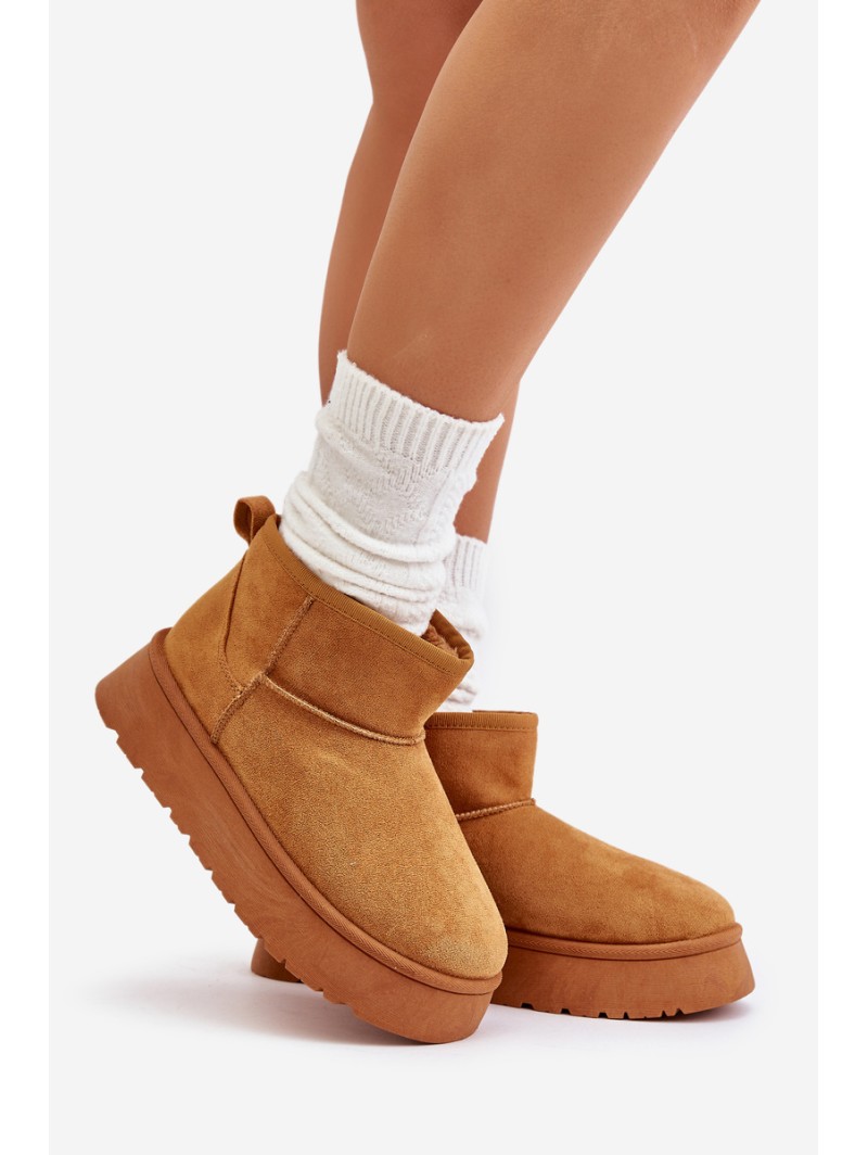 Low Women's Snow Boots On Platform Insulated With Fur Camel Saldren