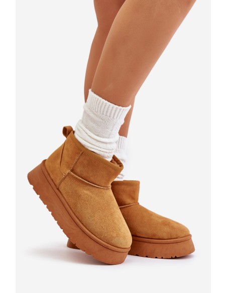 Low Women's Snow Boots On Platform Insulated With Fur Camel Saldren