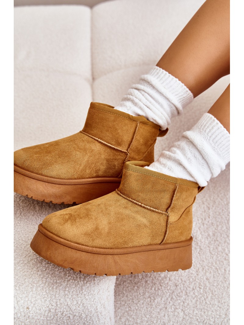 Low Women's Snow Boots On Platform Insulated With Fur Camel Saldren