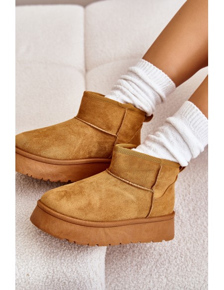 Low Women's Snow Boots On Platform Insulated With Fur Camel Saldren