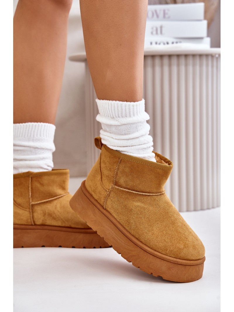 Low Women's Snow Boots On Platform Insulated With Fur Camel Saldren