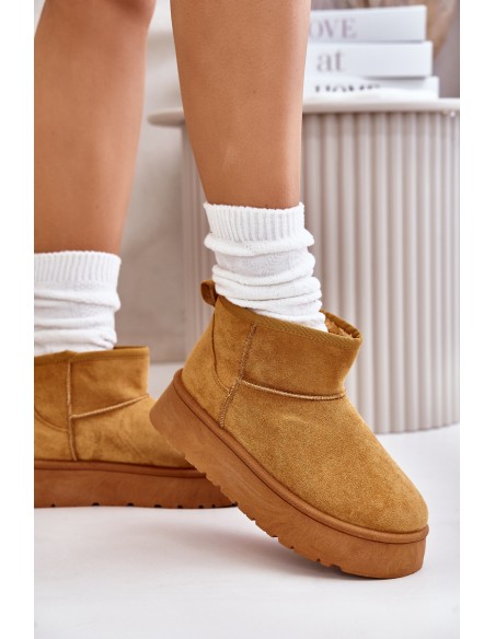 Low Women's Snow Boots On Platform Insulated With Fur Camel Saldren