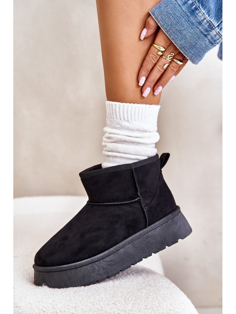 Low Women Snow Boots On Platform Insulated With Fur Black Saldren