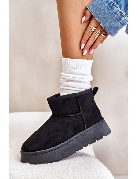 Low Women Snow Boots On Platform Insulated With Fur Black Saldren