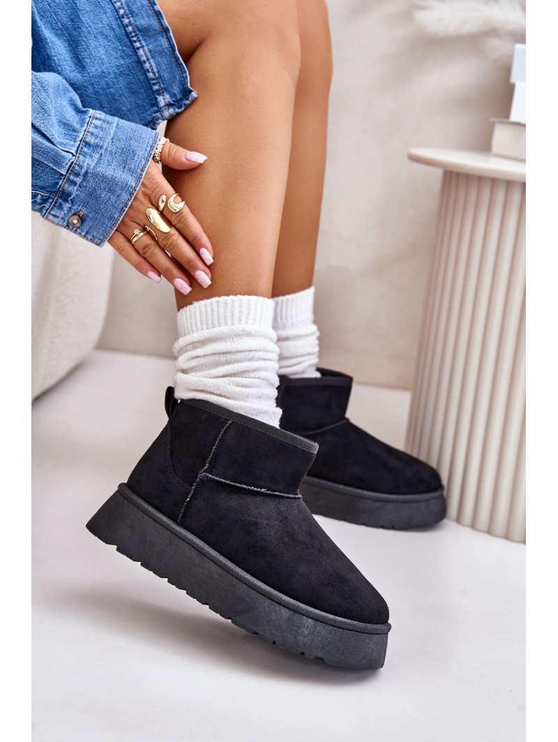 Low Women Snow Boots On Platform Insulated With Fur Black Saldren