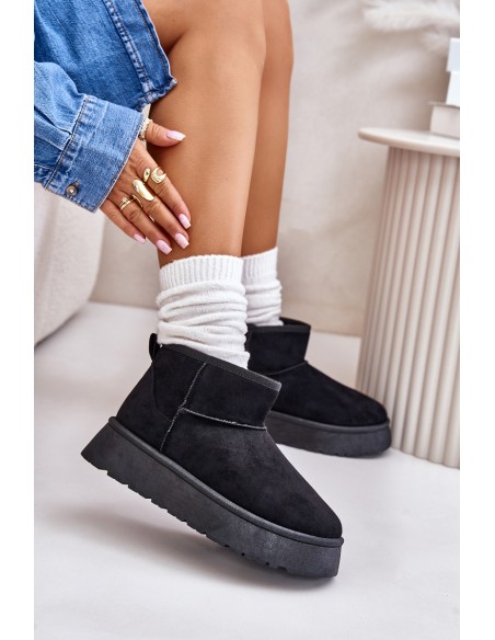 Low Women Snow Boots On Platform Insulated With Fur Black Saldren
