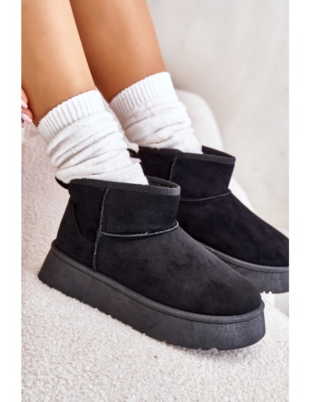 Low Women Snow Boots On Platform Insulated With Fur Black Saldren