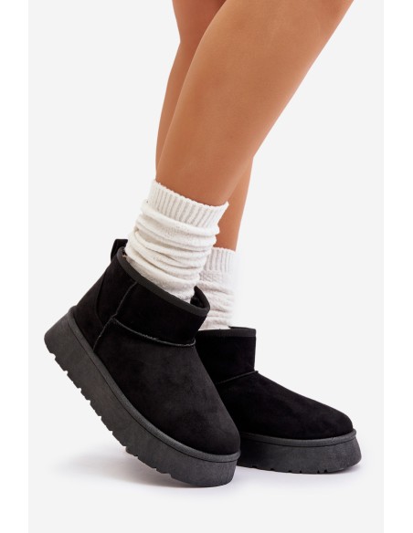 Low Women Snow Boots On Platform Insulated With Fur Black Saldren