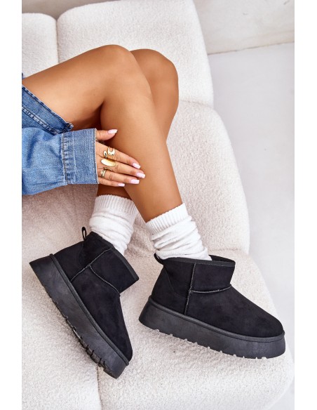 Low Women Snow Boots On Platform Insulated With Fur Black Saldren