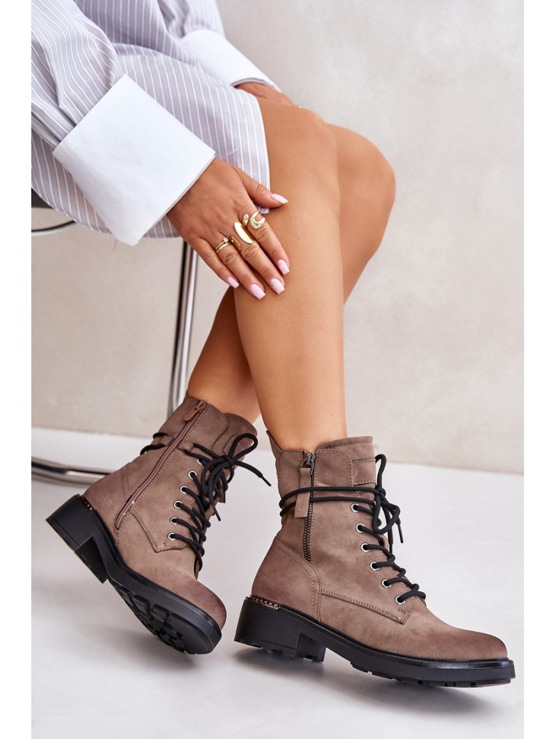 High Worker Boots With Zippers Dark Beige Maisa