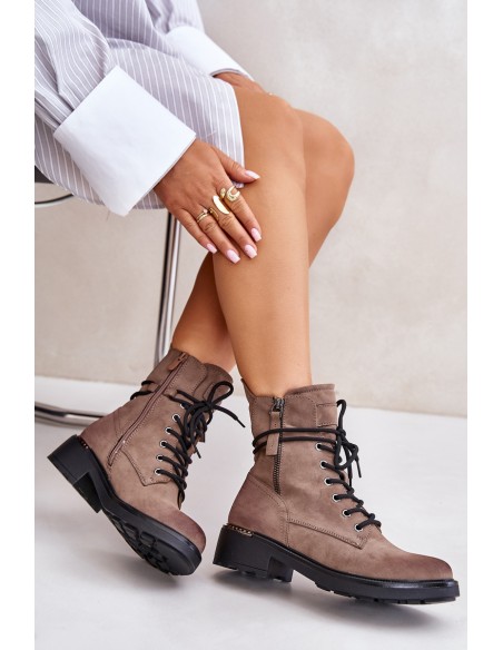 High Worker Boots With Zippers Dark Beige Maisa