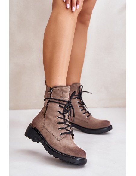 High Worker Boots With Zippers Dark Beige Maisa