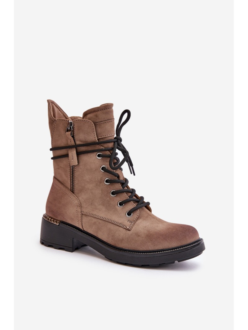 High Worker Boots With Zippers Dark Beige Maisa